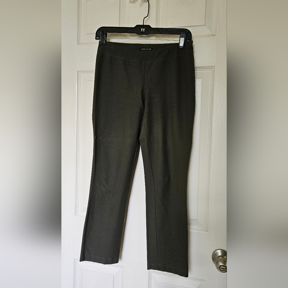 Eileen Fisher Olive Stretch Crepe Slim Ankle Pants